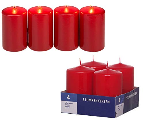 Smart-Planet® Juego de 4 velas decorativas de color rojo, 8 cm de alto, 4,8 cm de diámetro, velas de cera