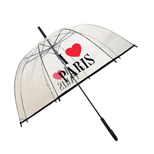 SMATI Paraguas Largo Transparente I Love Paris con Sur apuerta automatica