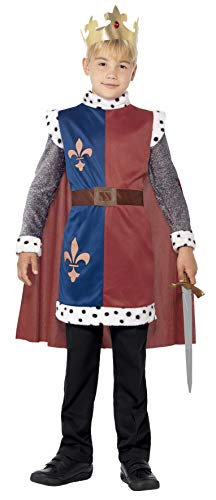 Smiffys-44079M Disfraz Medieval del Rey Arturo, con túnica, Capa y Corona, Color Rojo, M-Edad 7-9 años (Smiffy'S 44079M)