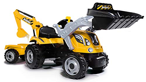 Smoby-710301 3032167103017 Builder MAX Tractor a Pedales con Remolque, Color Jaune/Noir (710301) Smoby-710301 3032167103017 Builder MAX Tractor a Pedales con Remolque, Color Jaune/Noir (710301)