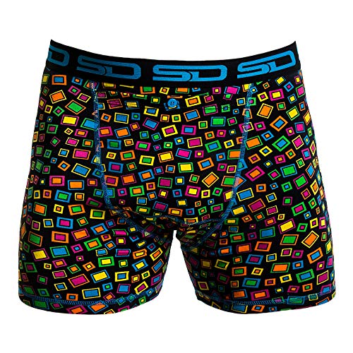 Smuggling Duds Men's Stash Boxer Brief Shorts - Pickpocket Proof Travel Secret Pocket Underwear Technicolour Large