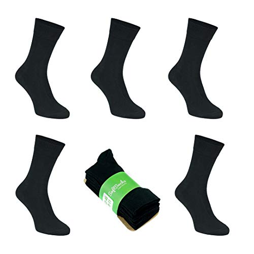 SoftSocks Negro calcetines de bambú súper suaves para él y para ella, comodidad óptima: ideal para negocios, deporte y ocio, ¡paquete de 5! TRANSPIRABLES! (39-42)