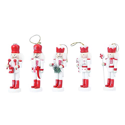 Soimis - Lote de 5 figuras de árbol de Navidad, decoración de cascanueces y árboles (rojo y blanco)