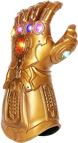 solo vendedor "starmoon" !!! Iron Man Infinity Gauntlet para niños con 2 pilas recambio, Iron Man Glove LED con piedras para niños 0-12