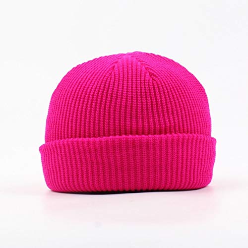 Sombreros sin alas Hip Hop Beanie Skullcap Street Knitted Hat Mujeres Hombres Unisex Casual Solid Pumpkin Portable Melon Cap -Rose Red