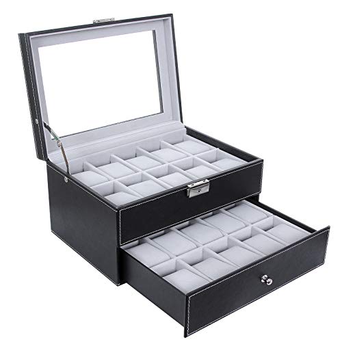 SONGMICS Caja para 20 de Relojes, Joyería Soporte de Exhibición de Relojes color negro JWB020 SONGMICS Caja para 20 de Relojes, Joyería Soporte de Exhibición de Relojes color negro JWB020