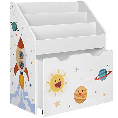 SONGMICS Estantería de Juguetes con 3 Compartimentos, Librería Infantil, Caja de Juguetes Móvil, con Ruedas, Multifuncional, para Habitación de los Niños y Sala de Juegos, Blanco GKR41WT