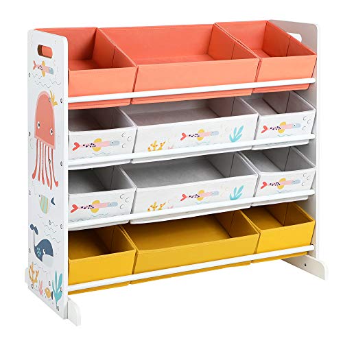 SONGMICS Estantería de Juguetes, Organizador Infantil con 12 Cajas de Tela No Tejida, para Juegos, Libros, Estantería para Niños, para Sala de Juegos, Sala de Niños, Multiusos, Blanco GKRS04WT SONGMICS Estantería de Juguetes, Organizador Infantil con 12 Cajas de Tela No Tejida, para Juegos, Libros, Estantería para Niños, para Sala de Juegos, Sala de Niños, Multiusos, Blanco GKRS04WT