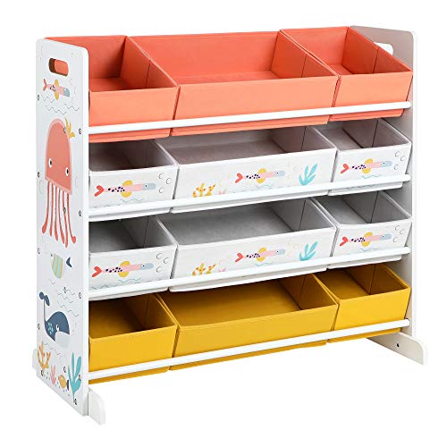 SONGMICS Estantería de Juguetes, Organizador Infantil con 12 Cajas de Tela No Tejida, para Juegos, Libros, Estantería para Niños, para Sala de Juegos, Sala de Niños, Multiusos, Blanco GKRS04WT