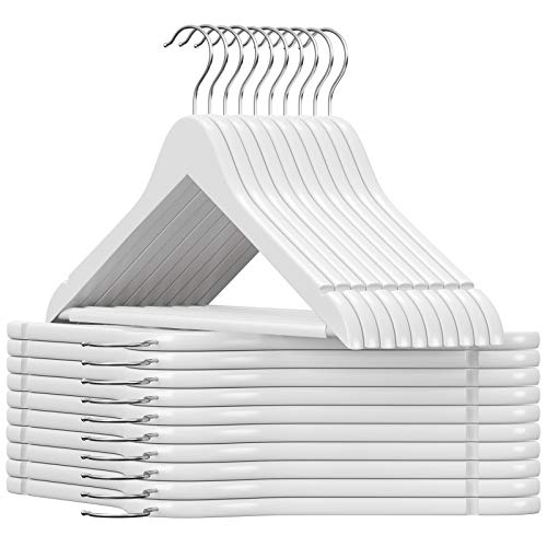SONGMICS Perchas de Madera para Trajes, Juego de 20, Madera Maciza, Hombros con Muescas, Antideslizantes para Chaquetas, Camisas, Pantalones, Gancho Giratorio de 360°, Blanco CRW03W-20 SONGMICS Perchas de Madera para Trajes, Juego de 20, Madera Maciza, Hombros con Muescas, Antideslizantes para Chaquetas, Camisas, Pantalones, Gancho Giratorio de 360°, Blanco CRW03W-20