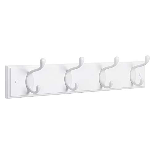 SONGMICS Perchero de Pared con 4 Ganchos de Metal, Perchero de Pared de Madera para Dormitorio, Entrada, Baño, Blanco LHR23WT