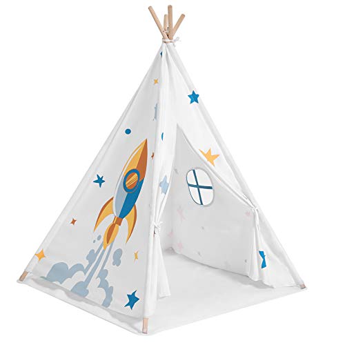 SONGMICS Tienda Infantil, Toldo Portátil para Niños, con Ventana Ventilada, Alfombra del Suelo, Bolsa de Transporte, Espacio Privado para hasta 3 Niños, 110 x 110 x 155 cm, Blanco LTP120W01