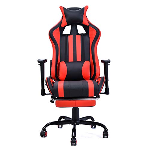 Soontrans Silla Gaming con Reposapies Ergonómica Silla Gamer Computadora Oficina con Reposacabeza Apoyo y Cojín Lumbar, Reposabrazos Ajustable, para Los Jugadores de PC Gamer (Rojo-Negro)