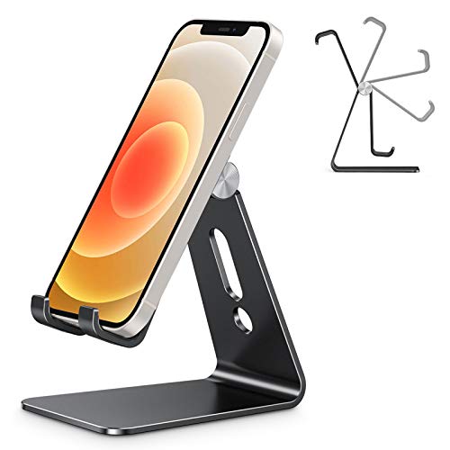 Soporte Teléfono Móvil Mesa, OMOTON Base Móvil Ajustable de Escritorio, Apoyo Teléfono de Aluminio para iPhone 12 Pro Max 12 Mini 11 XR SE, Xiaomi Redmi 9S 8 Pro 7, Samsung y Otras Smartphones, Negro