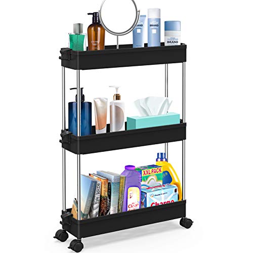 SPACEKEEPER Carro de Almacenamiento de 3 Niveles, Delgado, móvil, Organizador de estantes, deslizable, rodante, utilitario, Estante de Cocina, baño, lavandería, Oficina, Lugares Estrechos, Blanco SPACEKEEPER Carro de Almacenamiento de 3 Niveles, Delgado, móvil, Organizador de estantes, deslizable, rodante, utilitario, Estante de Cocina, baño, lavandería, Oficina, Lugares Estrechos, Blanco