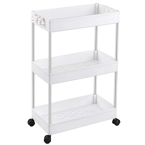 SPACEKEEPER Carro de Almacenamiento de 3 Niveles, estantería móvil, Carro de Utilidad Deslizante, Multiusos para baño, lavandería, Dormitorio, Oficina, Lugares Estrechos, Color Blanco SPACEKEEPER Carro de Almacenamiento de 3 Niveles, estantería móvil, Carro de Utilidad Deslizante, Multiusos para baño, lavandería, Dormitorio, Oficina, Lugares Estrechos, Color Blanco
