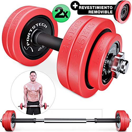 Sportstech Juego de Mancuernas 2en1 AH300 con Recubrimiento de Silicona y Barra Ajustable, Pesas Hierro Fundido de 20 kg / 30 kg, para Entrenamiento de Fuerza (Set de 15KG x 2) Sportstech Juego de Mancuernas 2en1 AH300 con Recubrimiento de Silicona y Barra Ajustable, Pesas Hierro Fundido de 20 kg / 30 kg, para Entrenamiento de Fuerza (Set de 15KG x 2)