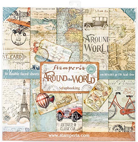 STAMPERIA Kit de Scrapbooking Around The World 30x30cm, Papel, Multicolor, 30.5 x 30.5