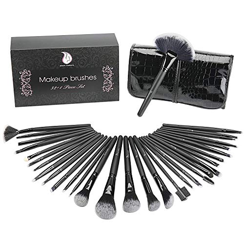 Start Makers - Juego de 32 brochas de maquillaje con funda de cuero de lujo y esponja BlenderJuego de brochas profesionales de maquillaje, paquete ideal como regalo, maquillaje Kabuki.