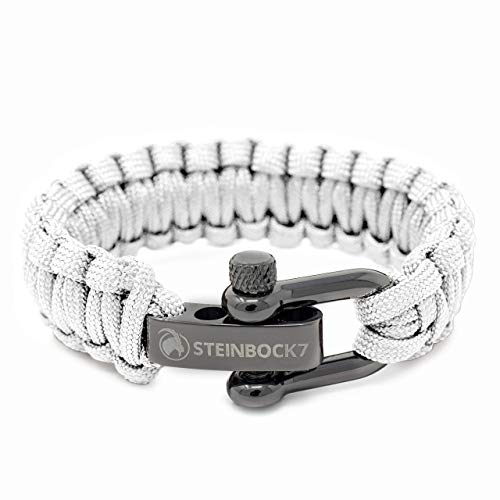 Steinbock7 - Pulsera de cuerda de supervivencia Paracord, color blanco, cierre ajustable de acero inoxidable brillante, incluye instrucciones para el trenzado (idioma español no garantizado) Steinbock7 - Pulsera de cuerda de supervivencia Paracord, color blanco, cierre ajustable de acero inoxidable brillante, incluye instrucciones para el trenzado (idioma español no garantizado)