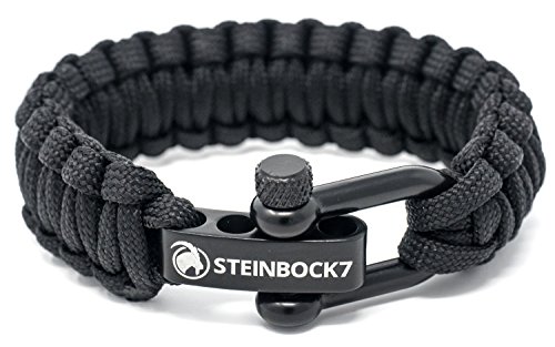 Steinbock7 - Pulsera de cuerda de supervivencia Paracord, color negro, cierre ajustable de acero inoxidable brillante, incluye instrucciones para el trenzado (idioma español no garantizado) Steinbock7 - Pulsera de cuerda de supervivencia Paracord, color negro, cierre ajustable de acero inoxidable brillante, incluye instrucciones para el trenzado (idioma español no garantizado)