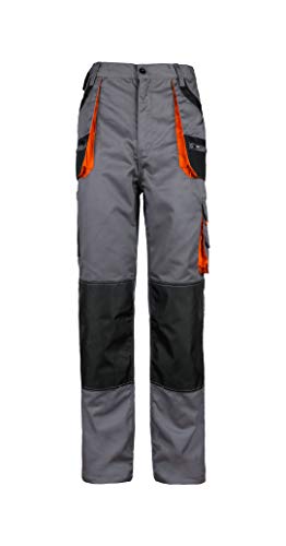 Stenso Des-Emerton® - Pantalones de Trabajo para Hombre Slim fit con Cintura elástica - Gris/Negro/Naranja - 52
