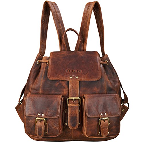 STILORD 'Larissa' Mochila para Mujer de Genuina Piel Vintage en Trabajo Ocio Tiempo Libre Universidad Bolsa para portátil 13,3' o DIN A4 de Cuero auténtico, Color:Kara - Cognac