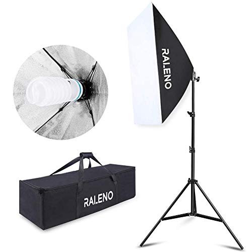 Studio Softbox Iluminación Kit Fotografía, Raleno 50x70cm Equipo de Iluminación Continuo con 1x 85W Bombilla, 1x Softbox, 1x Trípode Montaje Universal, 1x Bolsa de Tela