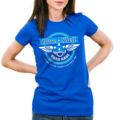 style3 Blue Shell Kart Camiseta para Mujer T-Shirt Videojuego videoconsola Mario, Color:Azul, Talla:XS