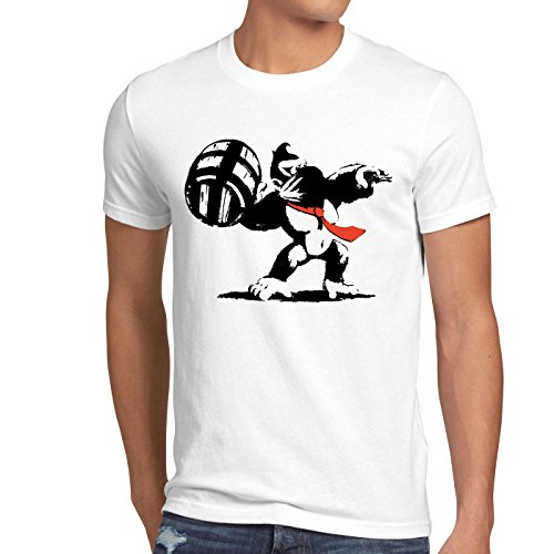 style3 Grafiti Kong Camiseta para Hombre T-Shirt Donkey Pop Art Banksy Geek SNES Wii u Nerd Gamer, Talla:M, Color:Blanco