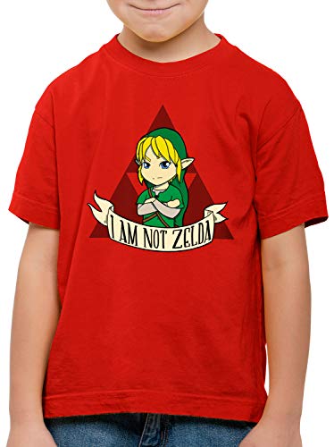 style3 I Am Not Zelda Camiseta para Niños T-Shirt Link Hyrule Gamer, Color:Rojo, Talla:140