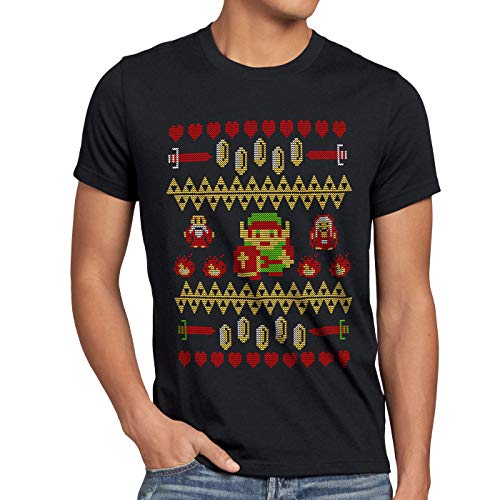 style3 Link Ugly Christmas Sweater Camiseta para Hombre T-Shirt pulóver Jumper Zelda Xmas, Talla:XL, Color:Negro