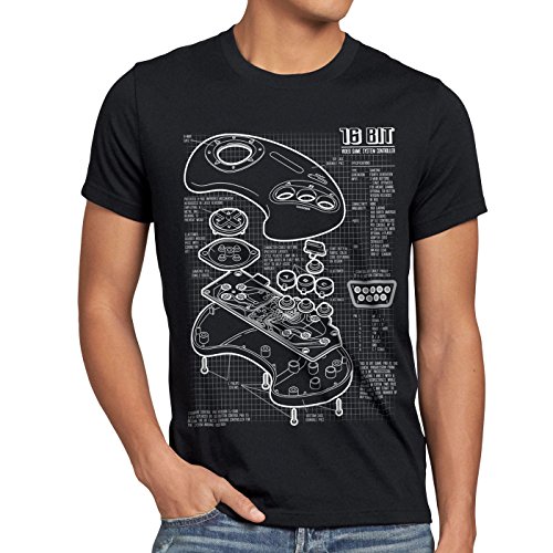 style3 Mega 16-bit Controlador Fotocalco Azul Camiseta para Hombre T-Shirt videoconsola Sonic, Talla:3XL, Color:Negro