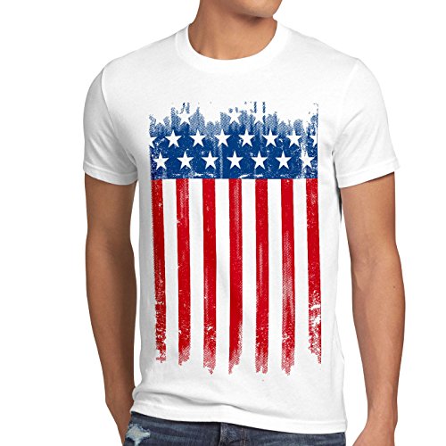 style3 USA Pabellón Nacional Camiseta para Hombre T-Shirt Bandera Estados Unidos us Stars Stripes, Talla:XL, Color:Blanco