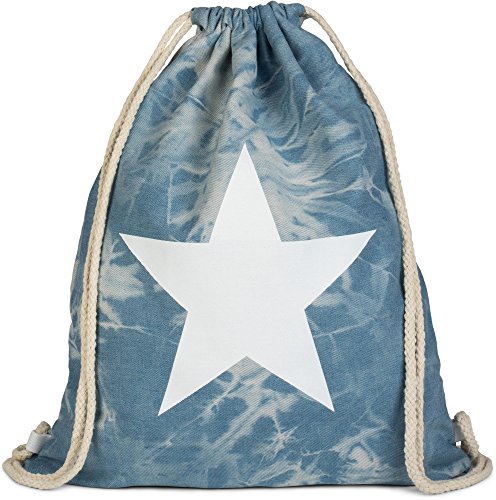 styleBREAKER Bolsa de Deporte Hipster óptica Vaquera con impresión de Estrella en Estilo Batik Desgastado, Mochila, Bolsa de Deporte, Bolso, Unisex 02012171, Color:Azul