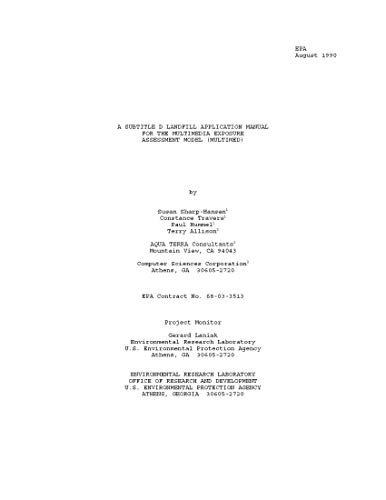 Subtitle D Landfill Application Manual for the Multimedia Exposure Assessment Model (Multimed) (English Edition) Subtitle D Landfill Application Manual for the Multimedia Exposure Assessment Model (Multimed) (English Edition)