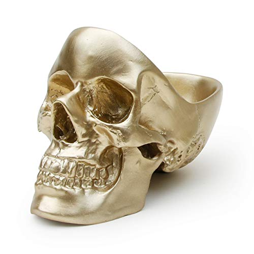 SUCK UK Skull Tidy, Caja, Organizador, Joyero y Estuche Dorado: Perfecto para Guardar Llaves, Joyas, artículos de papelería, Monedas, cosméticos o Accesorios, Plástico Polyresin, 12.5 x 16 x 21.5 cm