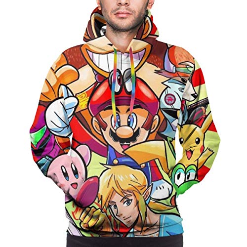 Sudadera con Capucha de Manga Larga con Estampado 3D de Super Smash Bros Mario Legend of Zelda Kirby Pikachu para Hombre