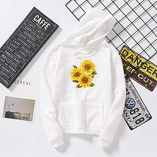 Sudadera Sudaderas con Capucha Sudadera Streetwear Girasol Sudadera con Capucha Ropa Jerseys Aplicar A Vestidos Elegantes Y A La Moda En Fiestas, Trabajo, Deporte Y Ocio-Blanco_XXXL