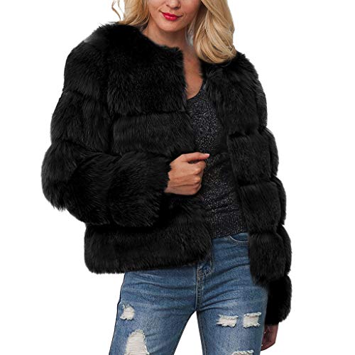 Suéter de forro polar suave para mujer, chaqueta Sherpa, chaqueta de forro polar, manga larga, informal, sudaderas Fuzzy de pelo sintético Negro XL