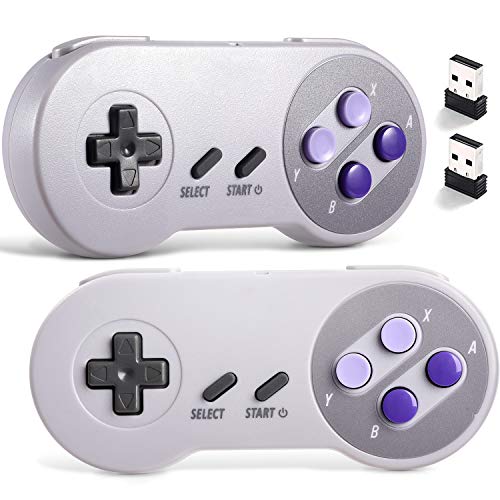 suily Controlador inalámbrico 2,4 G para Classic SNES NES, USB recargable, para PC, Raspberry Pi (sistema operativo, Windows, Linux, Android), 2 unidades