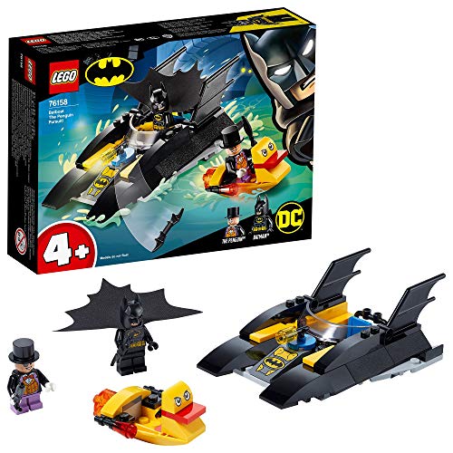 Super Heroes DC C Batman 4+ Caza del Pingüino en la Batlancha Barco de Juguete para Niños, multicolor (Lego ES 76158)