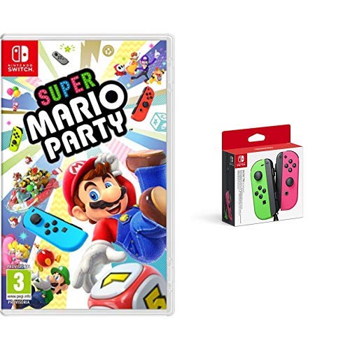 Super Mario Party (Nintendo Switch) & Nintendo - Set De Dos Mandos Joy-Con, Color Verde Neón / Rosa Neón (Nintendo Switch) Super Mario Party (Nintendo Switch) & Nintendo - Set De Dos Mandos Joy-Con, Color Verde Neón / Rosa Neón (Nintendo Switch)