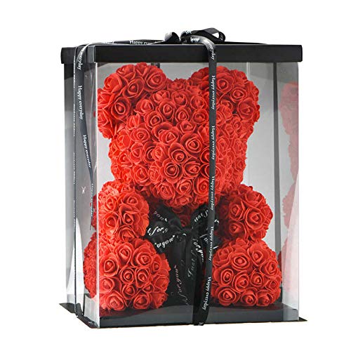 SUPERMOLON Oso Rosas 40cm con Caja Regalo Original - Rose Bear 40cm Oso de Rosas Artificiales - Regalo San Valentín, Enamorados, Aniversario, Amor - Entrega en 24h (Rojo)