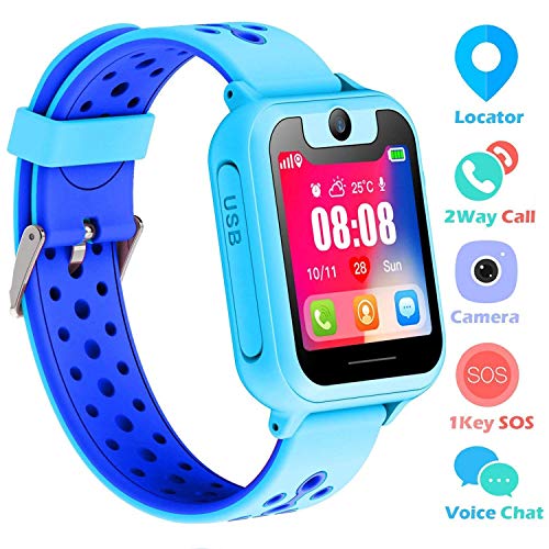 Supoggy Kids Smart Watch Phone LBS Tracker Smart Watch para niños de 3 a 12 años Niños SOS Cámara Pantalla táctil Juego Actividad al Aire Libre Juguetes Regalo para niños para iOS/Android (Azul)