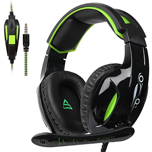 SUPSOO Auriculares estéreo G813, de 3,5 mm, con micrófono para PS4, Xbox One, con reducción de Ruido y Control de Volumen, Color Negro y Verde