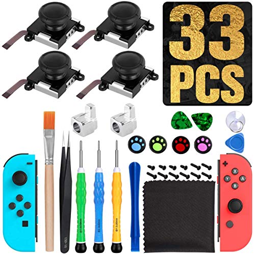 Sweetone Joycon Analógicos de Reemplazo, 4 Pcs 3D de reemplazo joystick analógico izquierdo/derecho pulgar palos de mando para Nintendo Switch, incluye juego completo de herramientas de reparación