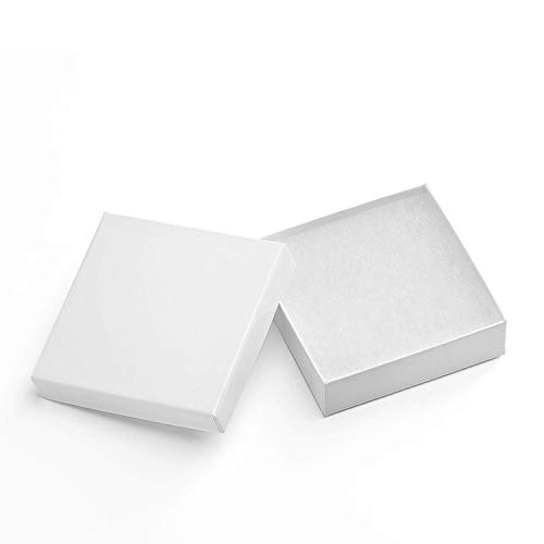 Switory Cajas de regalo de joyería de 20 piezas, 9x9x2,5cm Pequeñas cajas de papel cuadrado blanco presente para pulsera Cajas de cartón colgante Collar con relleno de pelusa de algodón