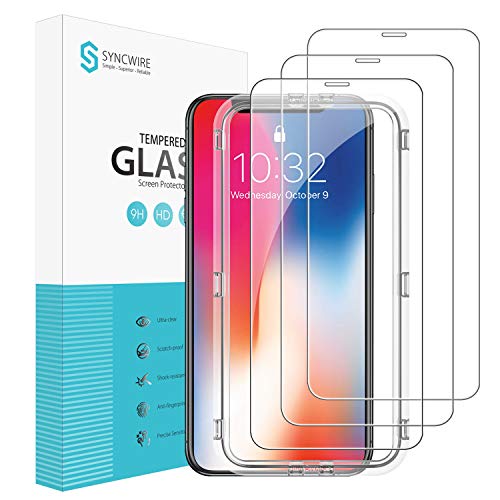 Syncwire Protector Pantalla iPhone XS/X [Pack de 3, Diseño de Protección Total Compatible con Face ID] Cristal Templado HD con Dureza 9H para iPhone X/XS/10/10S [Anti-Burbujas, Fácil Instalación]