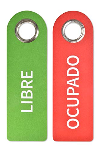 SynMe 2 Signos de Tirador de Puerta Libre/Ocupado - Cada uno 27 x 8,5 x 0,5 cm - Anillo de protección de Metal para Mayor Durabilidad - Fieltro de poliéster Resistente al Agua Germany (1)